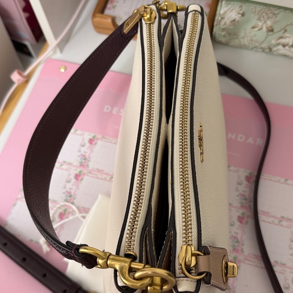 Coach Chalk and Mahogany Pebbled Leather Shoulder Bag - Picture 7 of 16